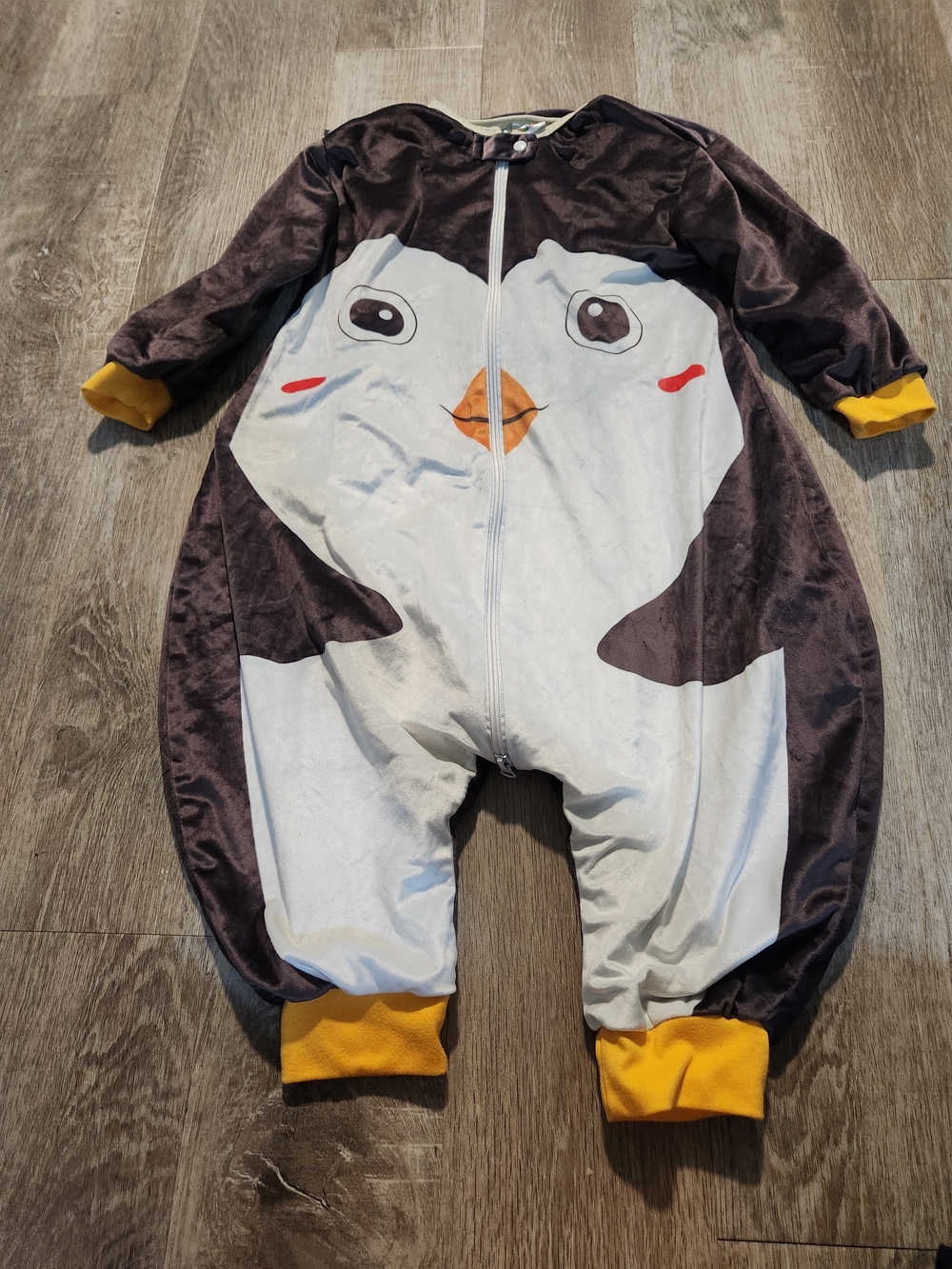 Kids Penguin Footed One-Piece in Black, White & Yellow (Large 5-6 Years Old)